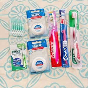 [NEW] Set of toothbrushes, floss, and Proxabrush